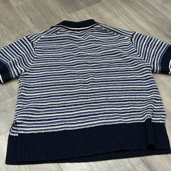 NWT Madewell Navy Blue Striped Johnny-Collar Sweater Tee Size Small - Picture 8 of 8
